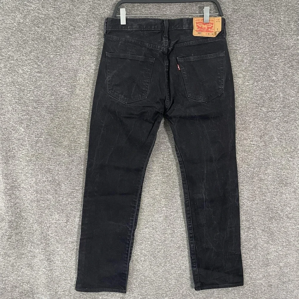 Levis 501 Jeans Mens 32x30 Black Button Fly Straight Leg Stretch Denim Pants